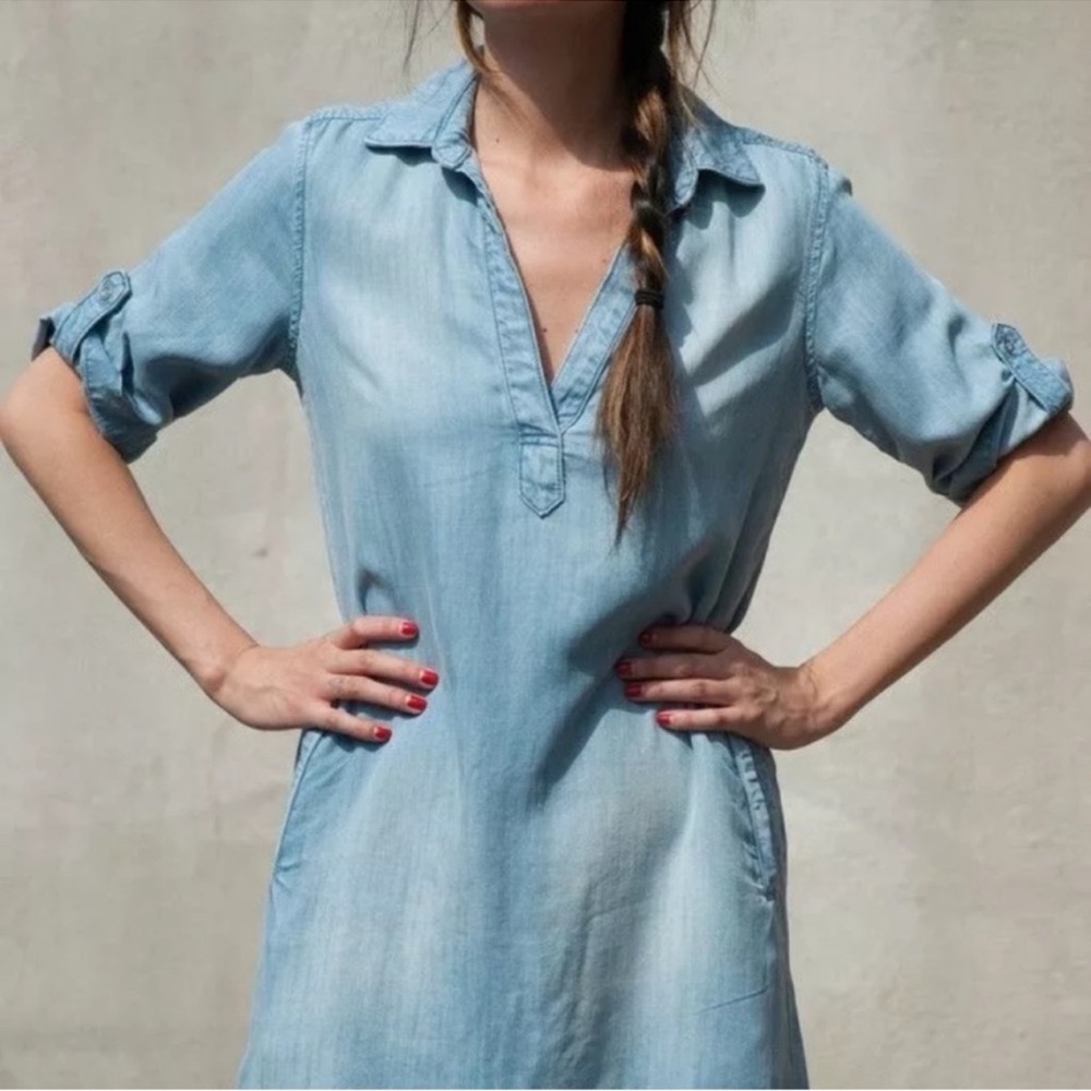 Cloth & Stone Light Blue Tencel / Denim Long Sleeve Shirt Dress Size Small